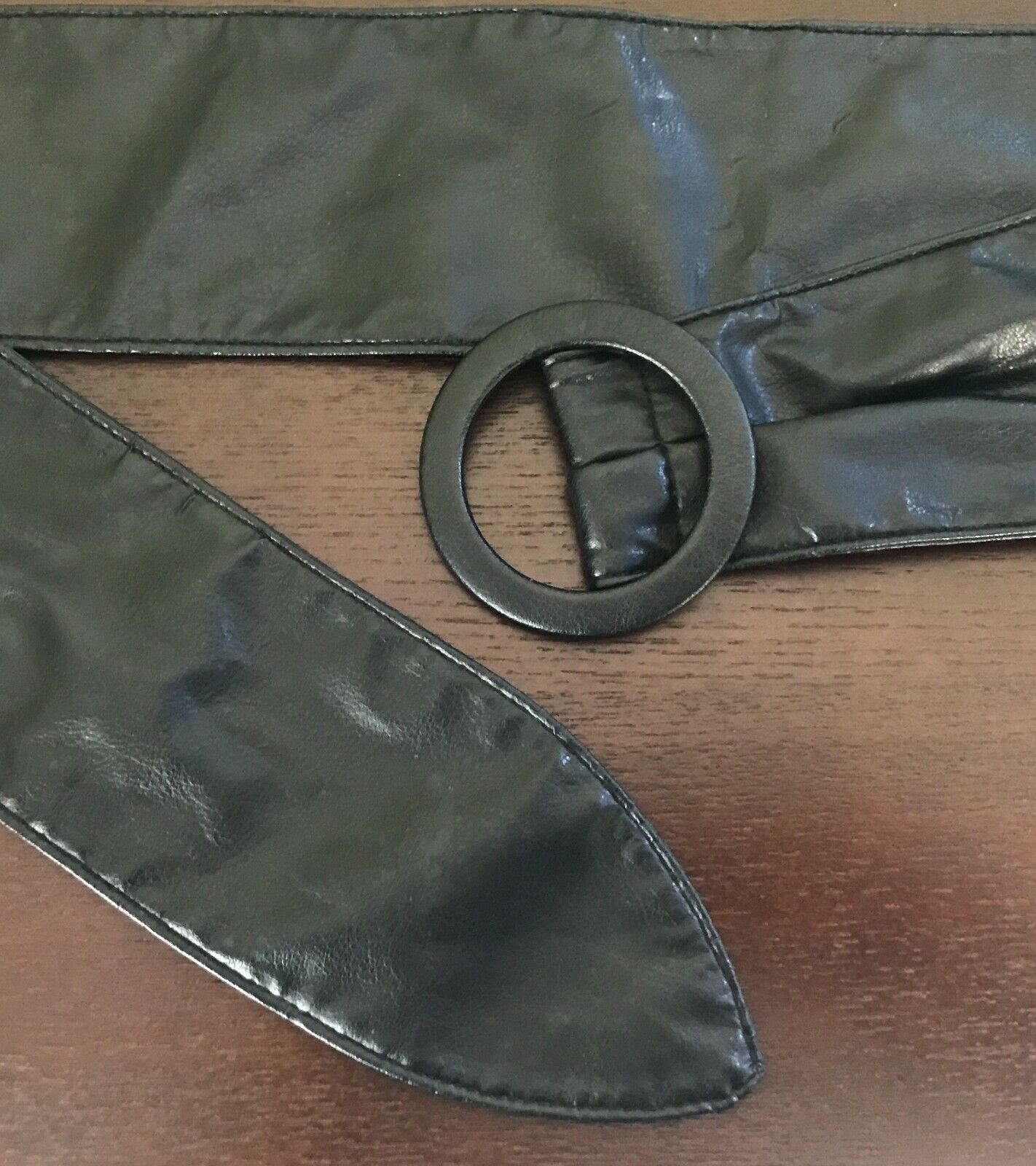 Ladies Belt Pleather 7.5cm Black Sash Style Belt Size M / L 12 - 14