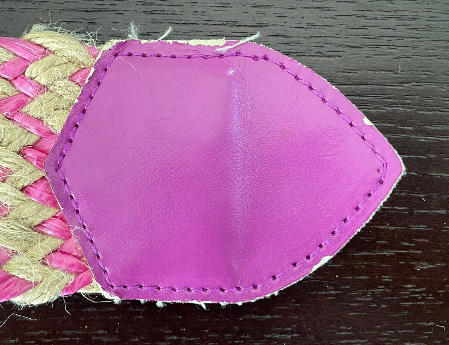 Ladies Belt Woven Straw Pink & Natural Colour w Large Bamboo Buckle Sz S 10 NEW