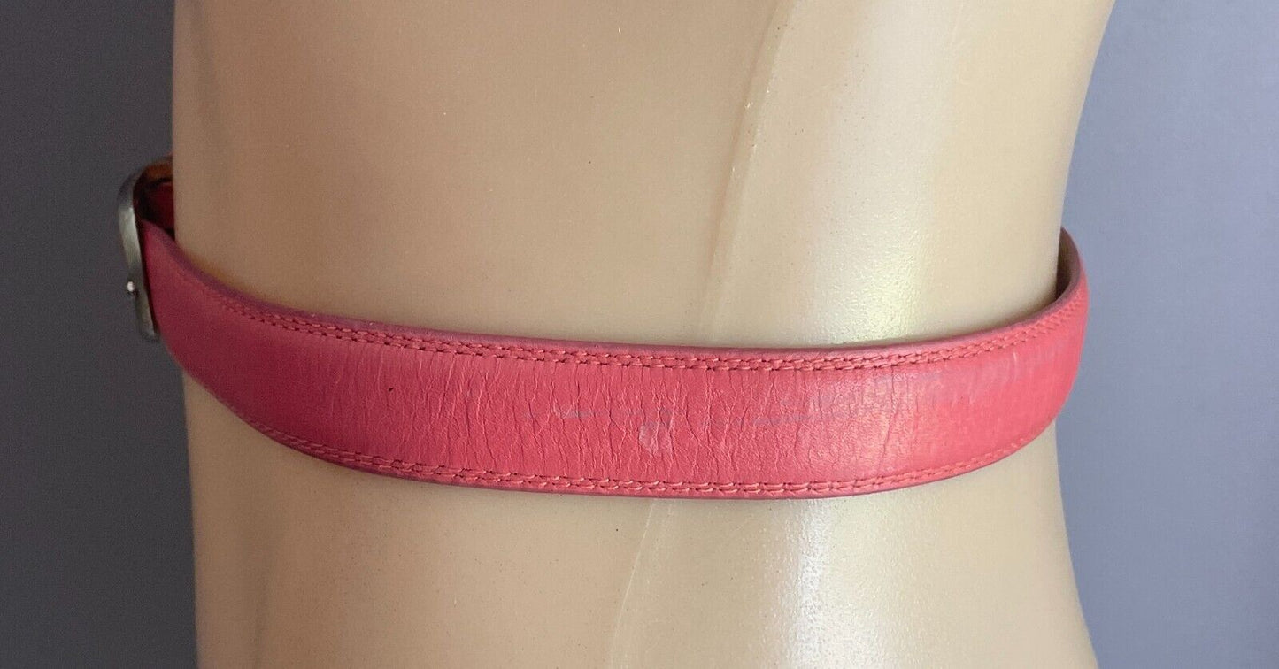 Ladies LEATHER Belt 2.2cm Salmon To Fit Waist 90 - 100cm