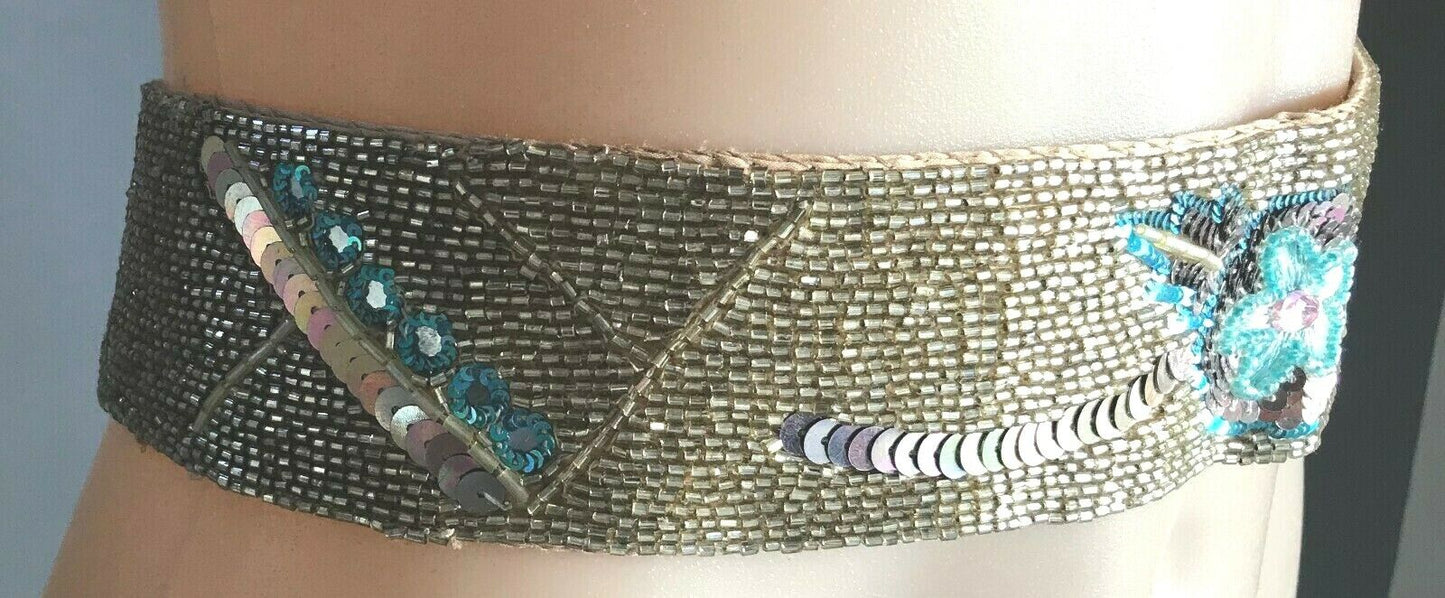 ECCLISSE by BUCKLE Ladies Belt Tie Gold Silk Bead Sequin Embellished Ribbon NEW
