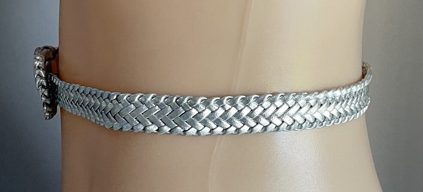 Ladies Belt Pleather 2cm Silver Woven Silver Tone Buckle Size XS 94cm L (2)