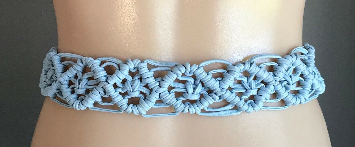 Wide BOHO Belt Pleather Woven Light Blue Knot Tie 5cm To Fit Ladies Size 8 - 14