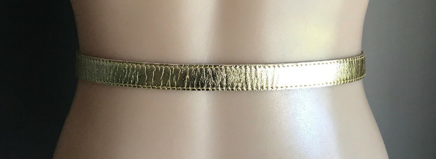 Ladies Gold Belt Pleather 2cm Gold Tone Buckle for size 6 8 Dress Skirt 77.5cm
