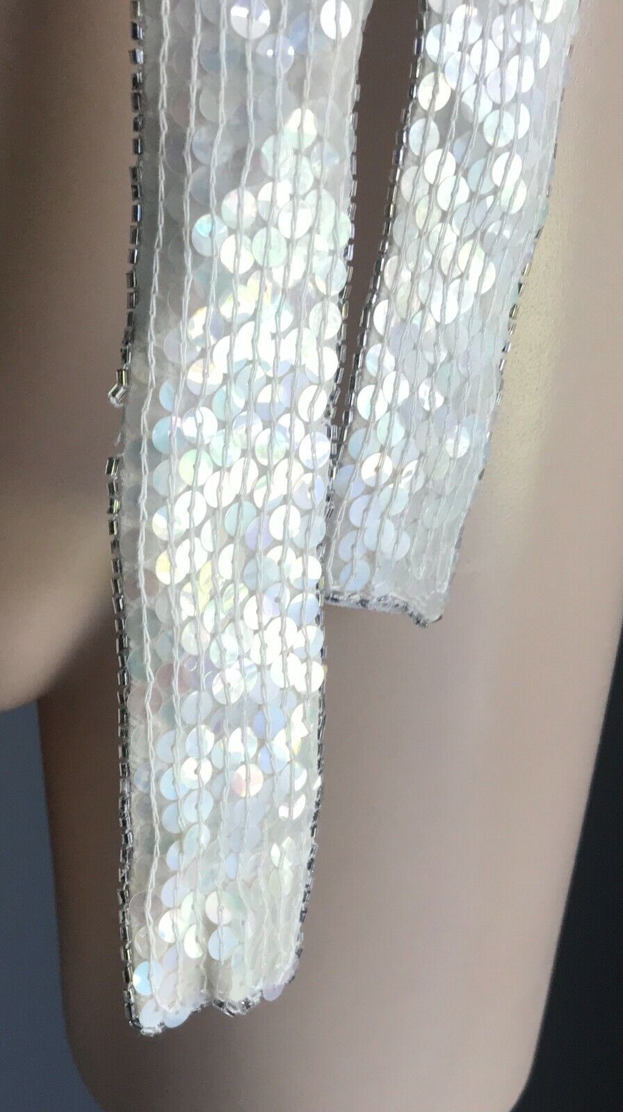 Ladies Sash Waist Tie 4cm Pearl White Waist Clear Sequin Silver Bead Belt Fabric