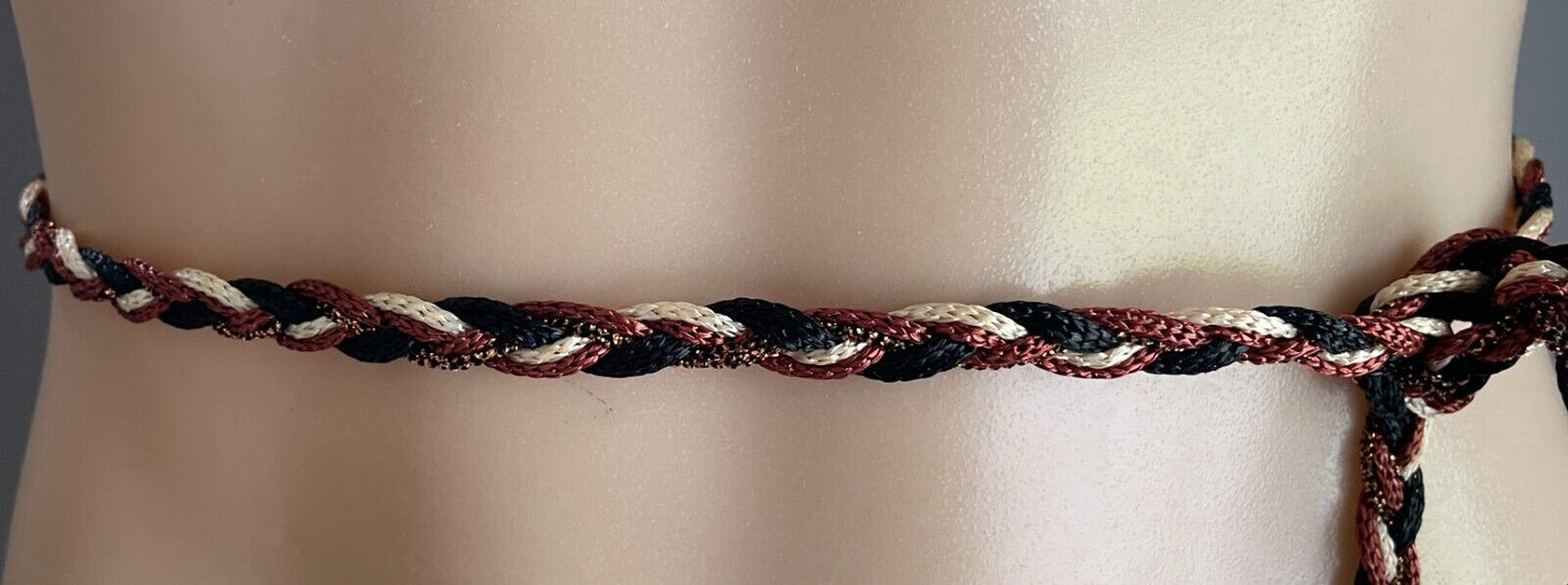 Ladies Belt Woven 1cm Black White Bronze Glitter Cord Plaited Shell Trim 135cm L