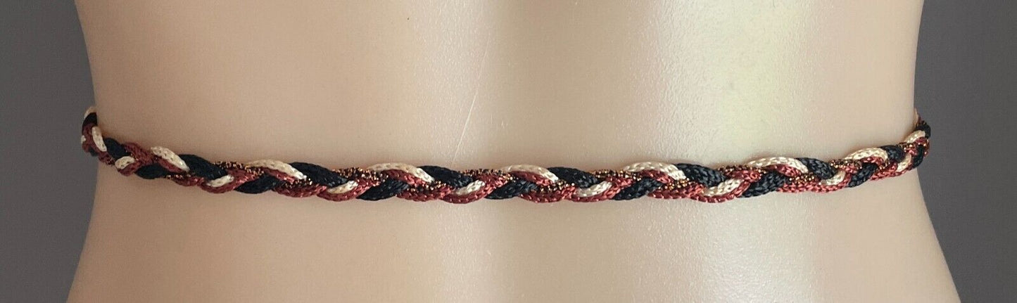 Ladies Belt Woven 1cm Black White Bronze Glitter Cord Plaited Shell Trim 135cm L