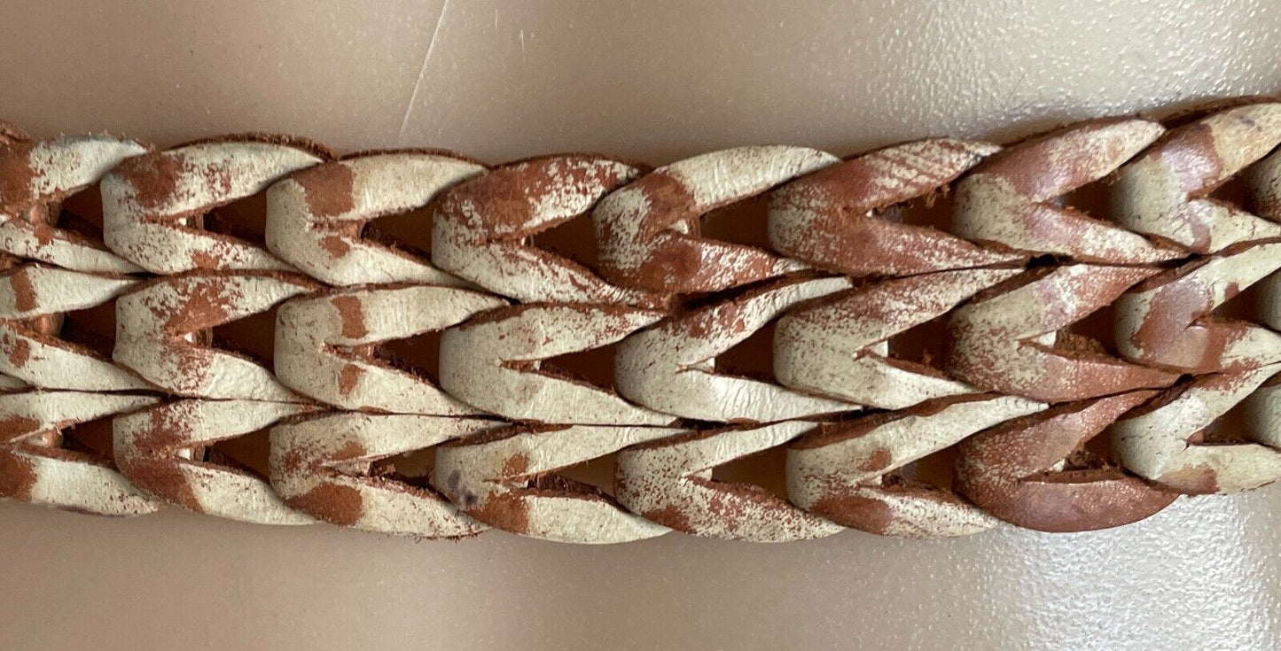 Ladies LEATHER Belt 3cm Tan & Cream Woven Sand Blasted Look One Size