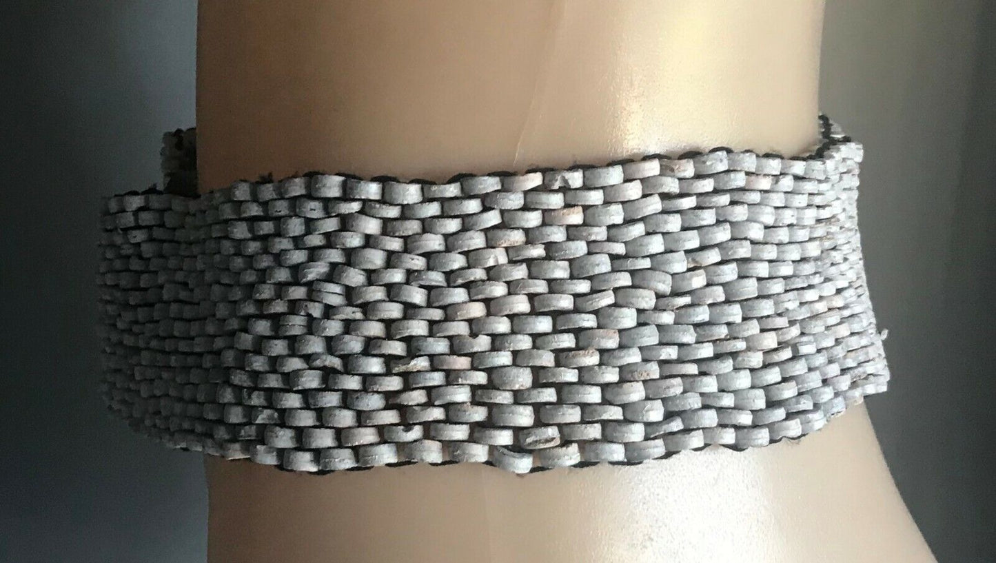 Ladies Belt Elastic 6.5cm Shell Bead Grey Blue Peach Interlock Wood Clasp Sz 16
