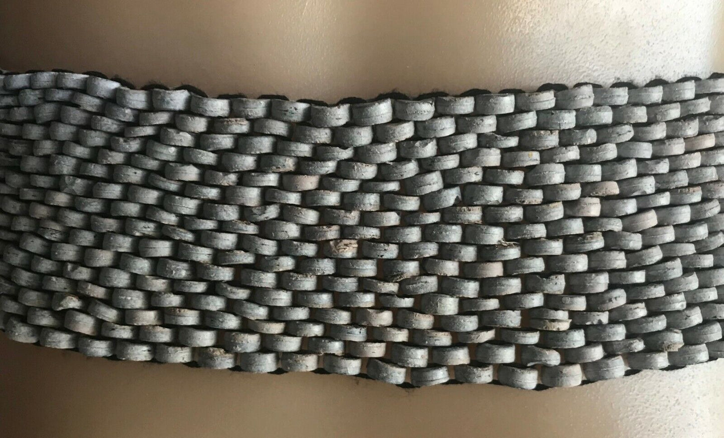 Ladies Belt Elastic 6.5cm Shell Bead Grey Blue Peach Interlock Wood Clasp Sz 16