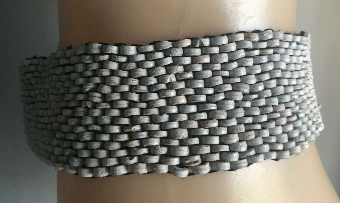 Ladies Belt Elastic 6.5cm Shell Bead Grey Blue Peach Interlock Wood Clasp Sz 16