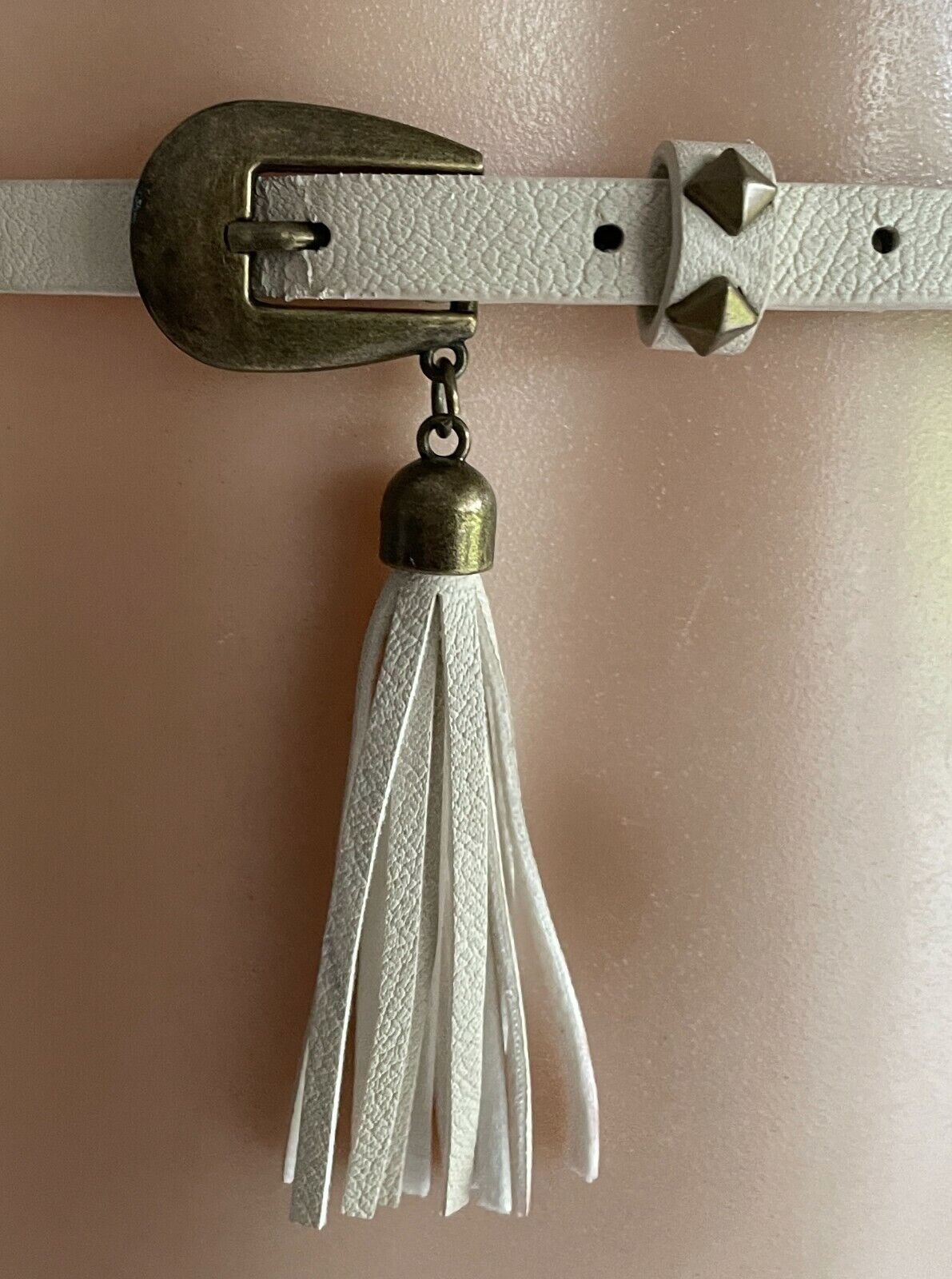Ladies Belt Pleather Off White Bronze Stud Trim Tassel To Fit Waist 69 - 79cm