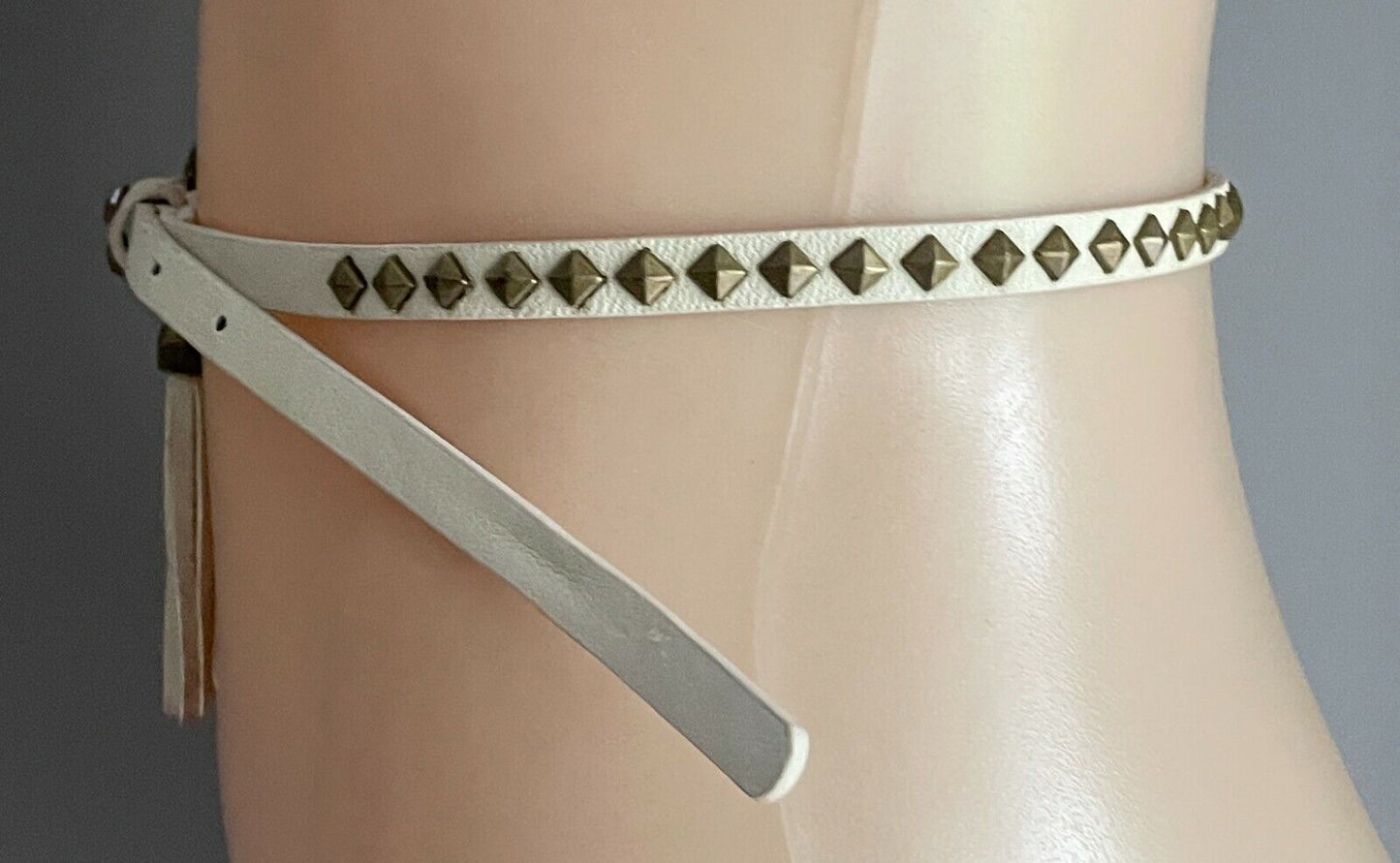 Ladies Belt Pleather Off White Bronze Stud Trim Tassel To Fit Waist 69 - 79cm