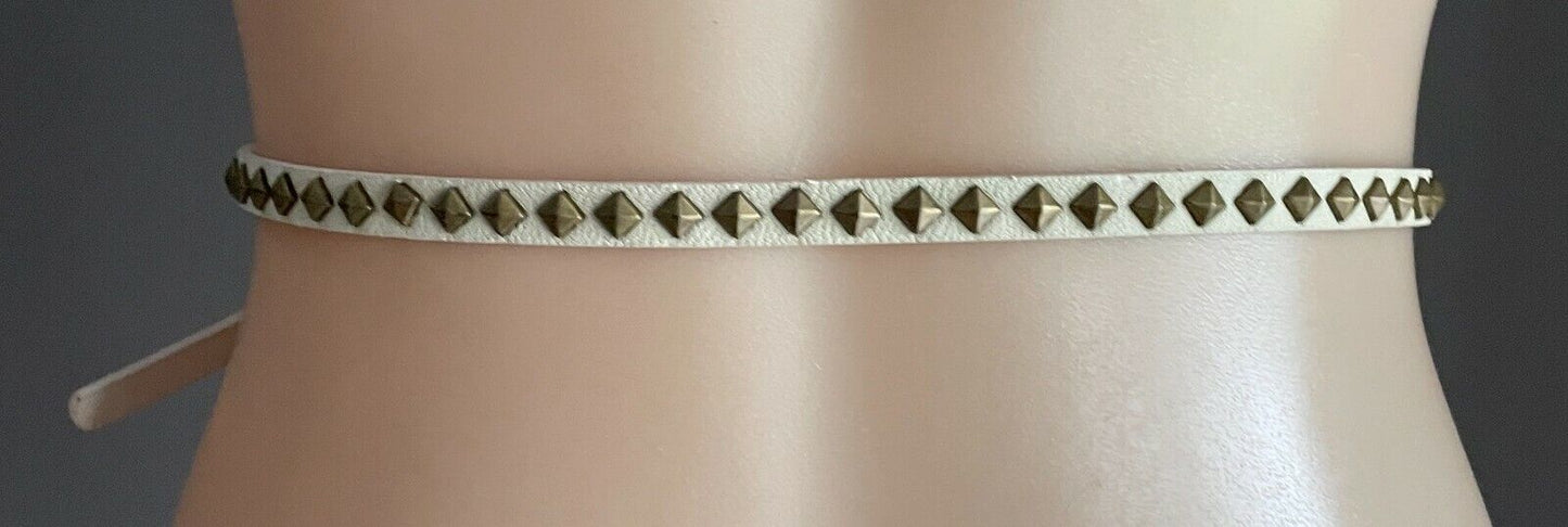 Ladies Belt Pleather Off White Bronze Stud Trim Tassel To Fit Waist 69 - 79cm