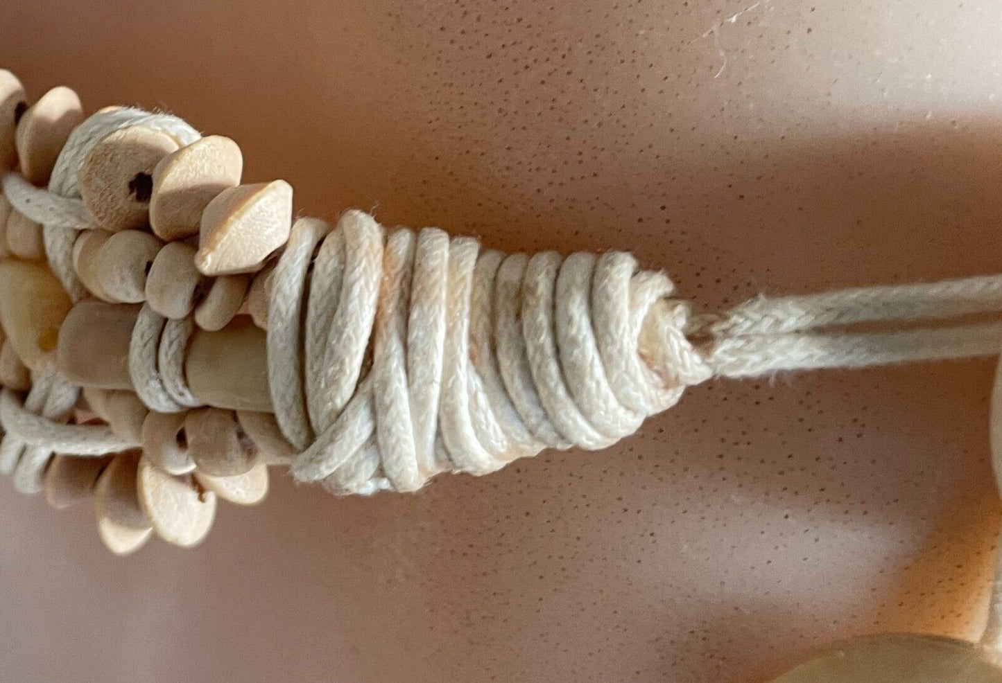 BOHO Woven Belt Off White Cord & Wood Bead Fit Ladies Size 8 14 PlaIted Braided
