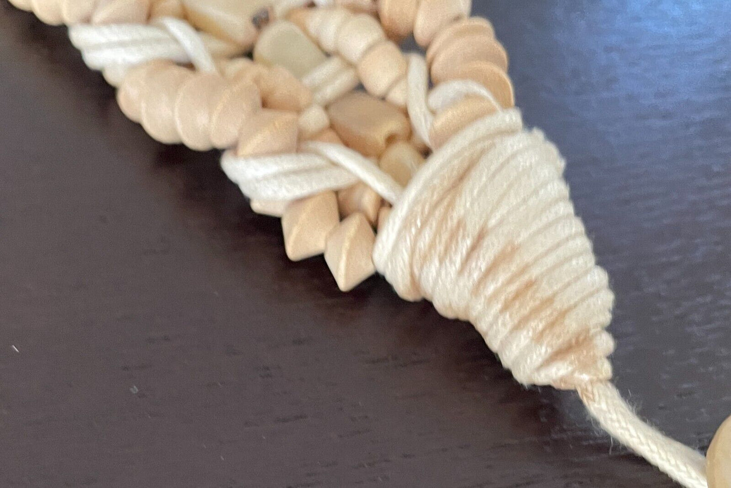BOHO Woven Belt Off White Cord & Wood Bead Fit Ladies Size 8 14 PlaIted Braided