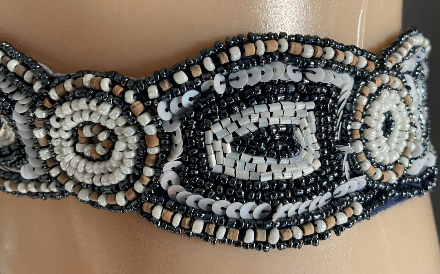Ladies Beaded & Sequins Belt Fabric Blue White Beige Embellished Tie Sash