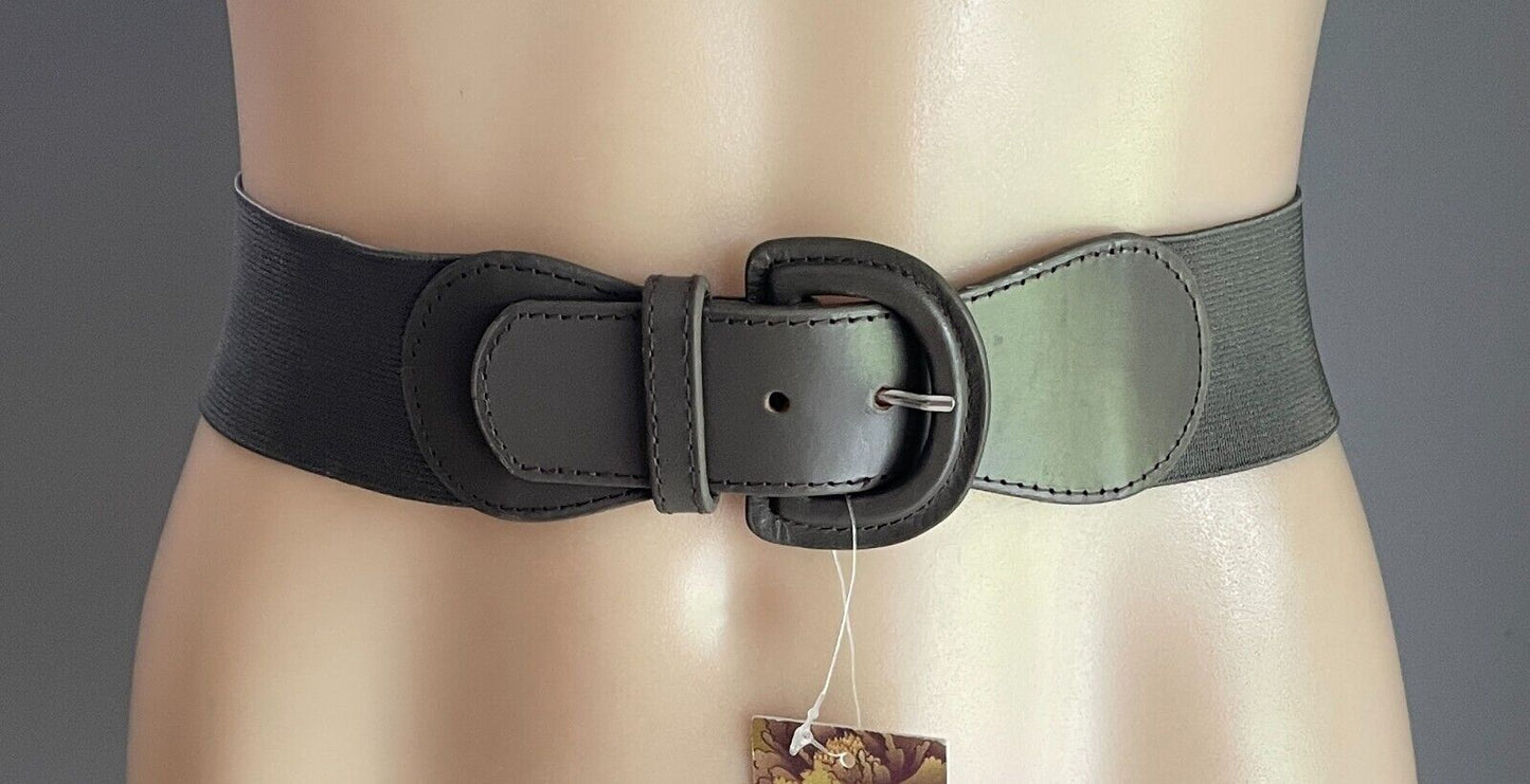 Ladies Belt FLOWER Khaki Elasticised PU Trim Size M L 5cm Wide x 82cm Long NEW
