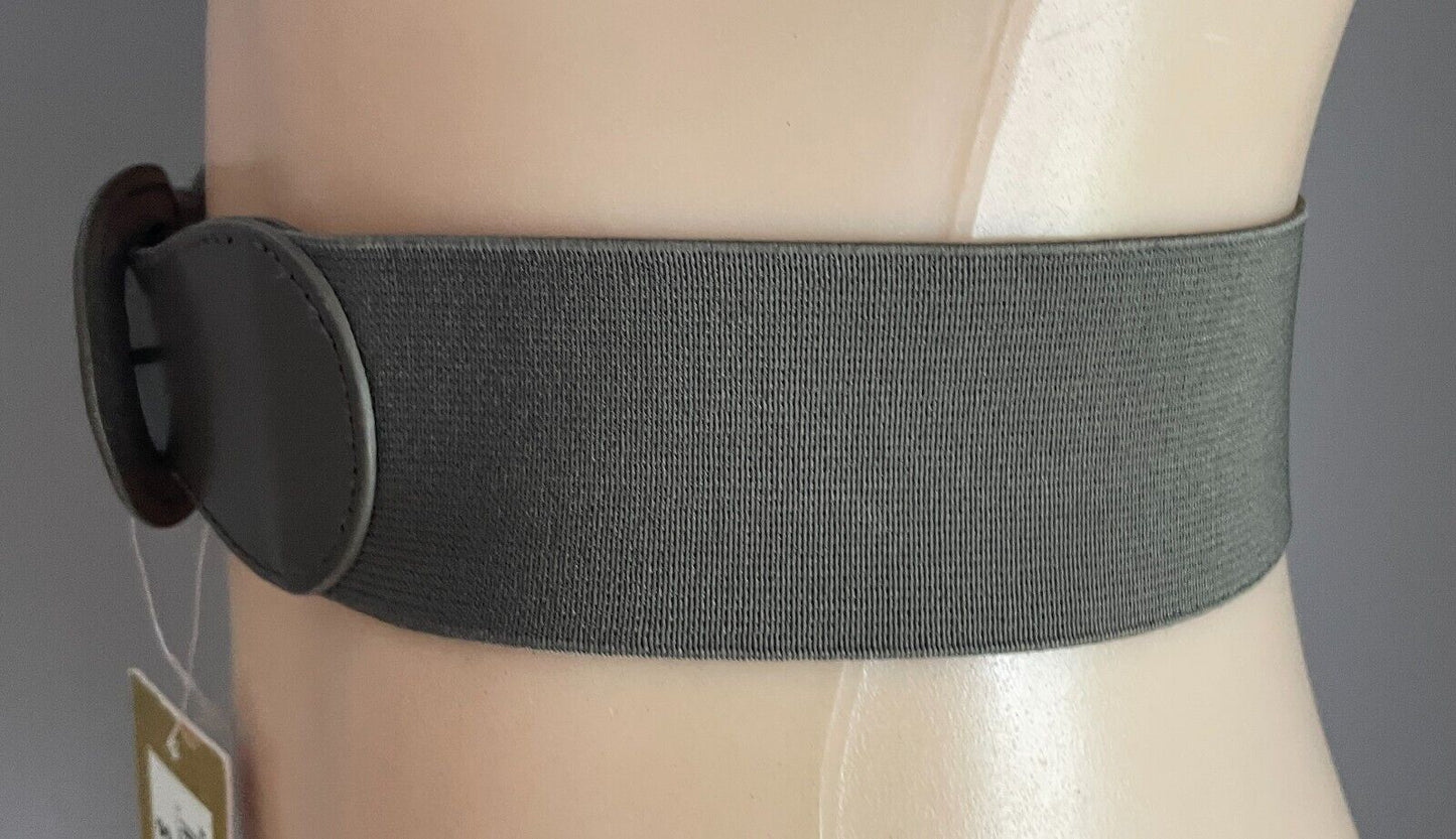 Ladies Belt FLOWER Khaki Elasticised PU Trim Size M L 5cm Wide x 82cm Long NEW
