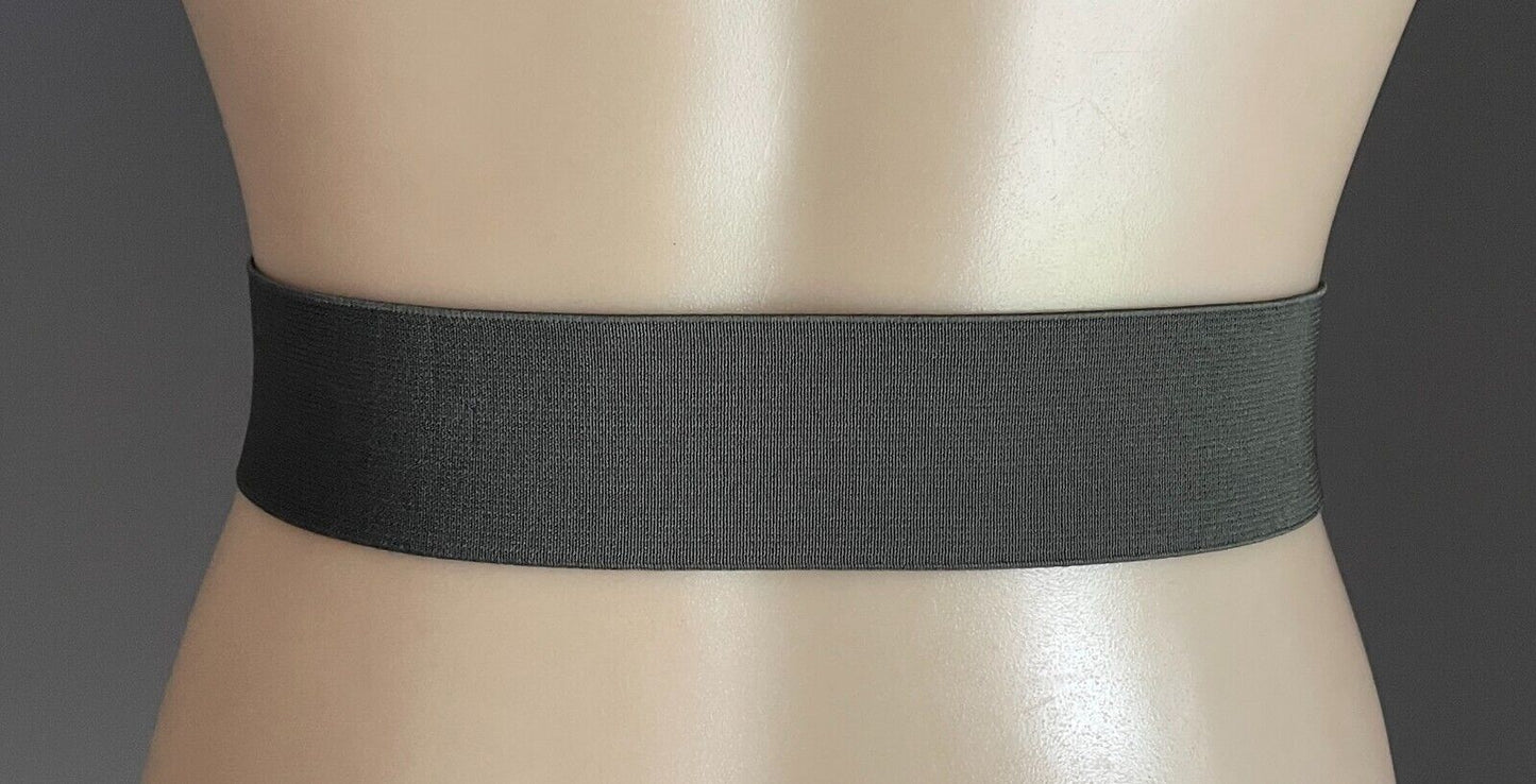 Ladies Belt FLOWER Khaki Elasticised PU Trim Size M L 5cm Wide x 82cm Long NEW