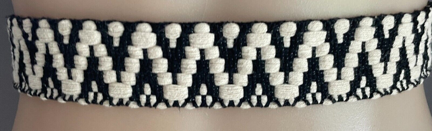 Ladies Belt KOOKAI Black & Off White Cotton Zig Zag Print D-Ring 100.5cm Long 10