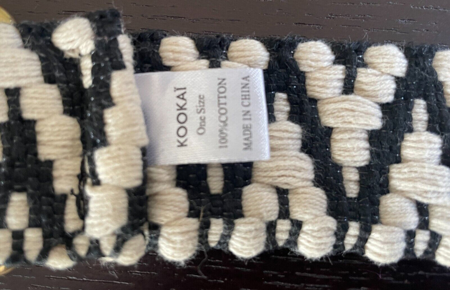 Ladies Belt KOOKAI Black & Off White Cotton Zig Zag Print D-Ring 100.5cm Long 10
