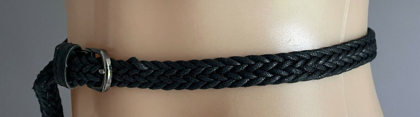 Ladies Belt Woven 1.5cm Black Cord Braided Silver Buckle Size 14 109.5cm HT1490