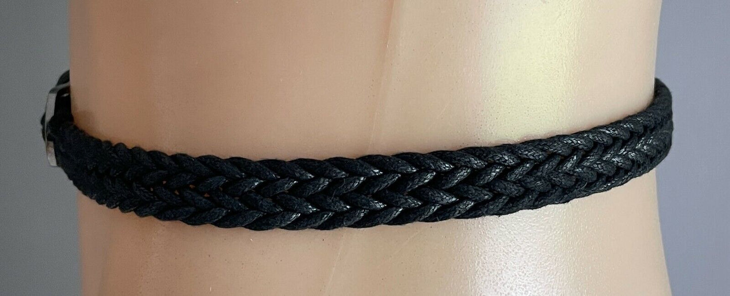 Ladies Belt Woven 1.5cm Black Cord Braided Silver Buckle Size 14 109.5cm HT1490