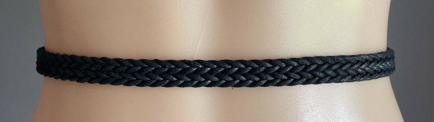 Ladies Belt Woven 1.5cm Black Cord Braided Silver Buckle Size 14 109.5cm HT1490