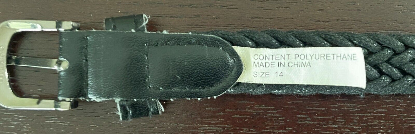 Ladies Belt Woven 1.5cm Black Cord Braided Silver Buckle Size 14 109.5cm HT1490