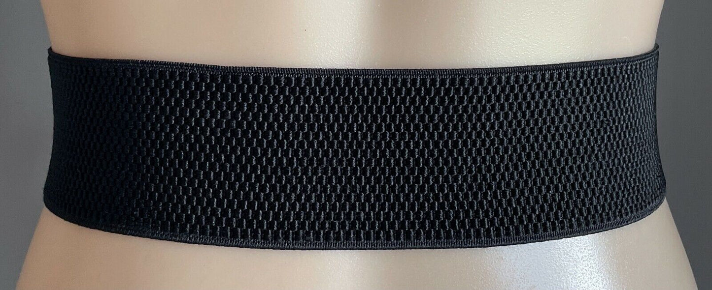 Ladies Belt Elastic Wide Black Silver Black Enamel Decorative Waist Sz 12 14
