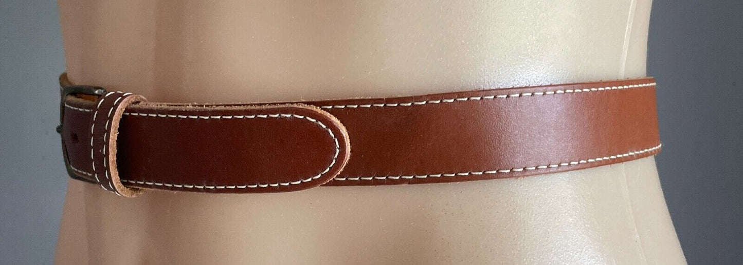 Ladies LEATHER Belt G2 by GEORGE GROSS Tan White Stitch Trim 2.5cm Wide Size 12