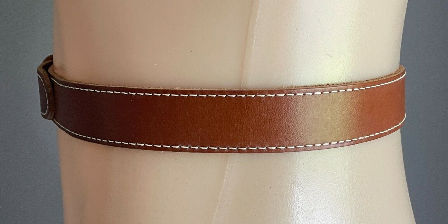 Ladies LEATHER Belt G2 by GEORGE GROSS Tan White Stitch Trim 2.5cm Wide Size 12