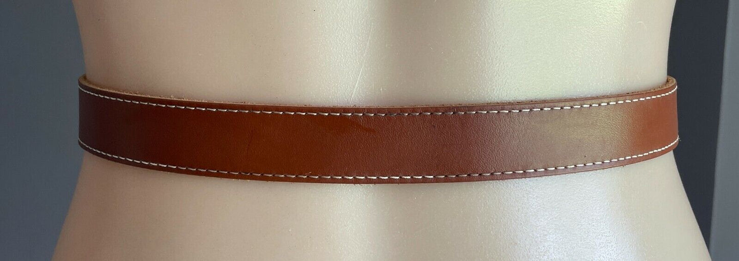 Ladies LEATHER Belt G2 by GEORGE GROSS Tan White Stitch Trim 2.5cm Wide Size 12