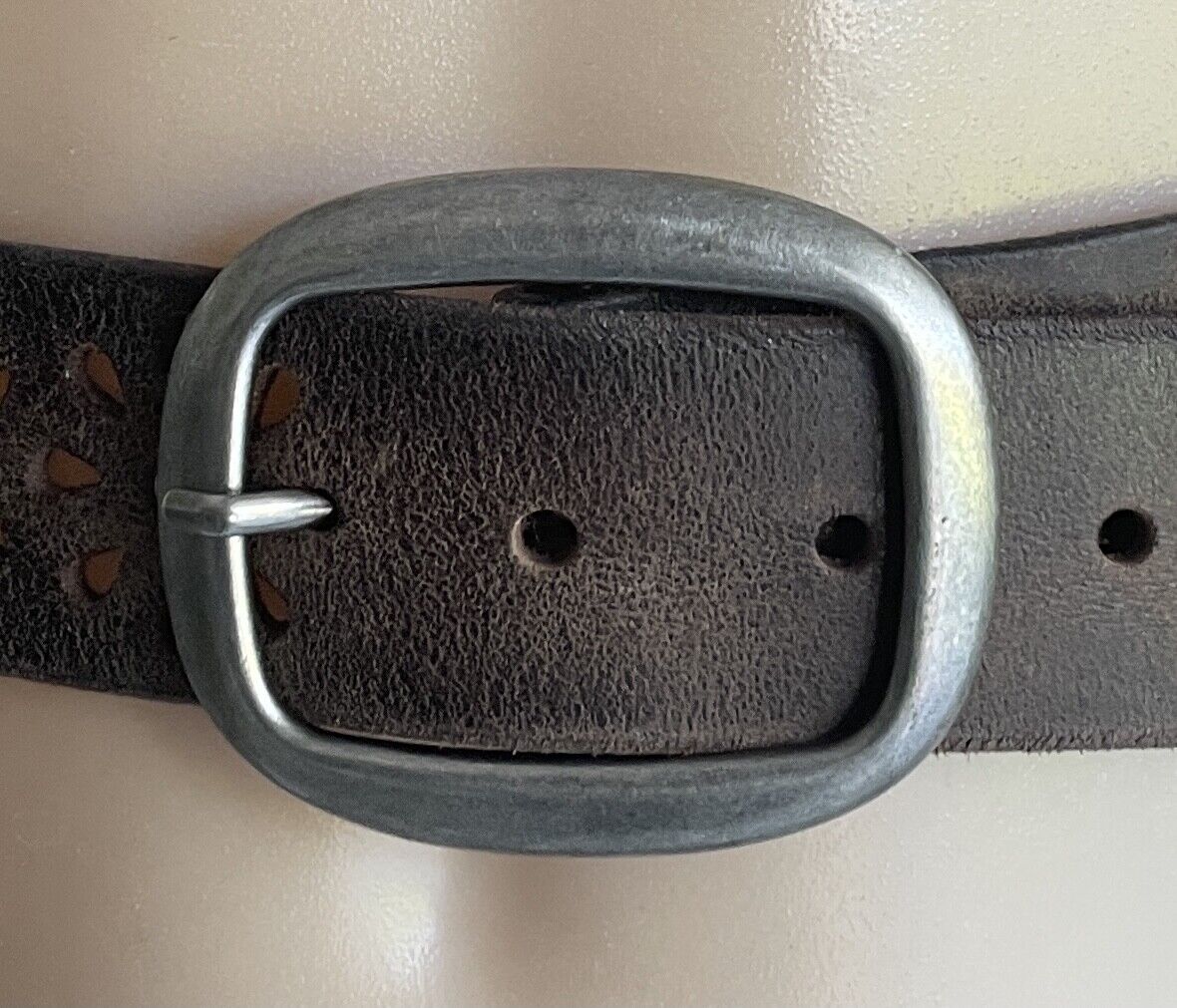 LEATHER Belt LOOP 4cm Tan Floral Hole Punch & Silver Stud Belt Ladies Sz M 10 12
