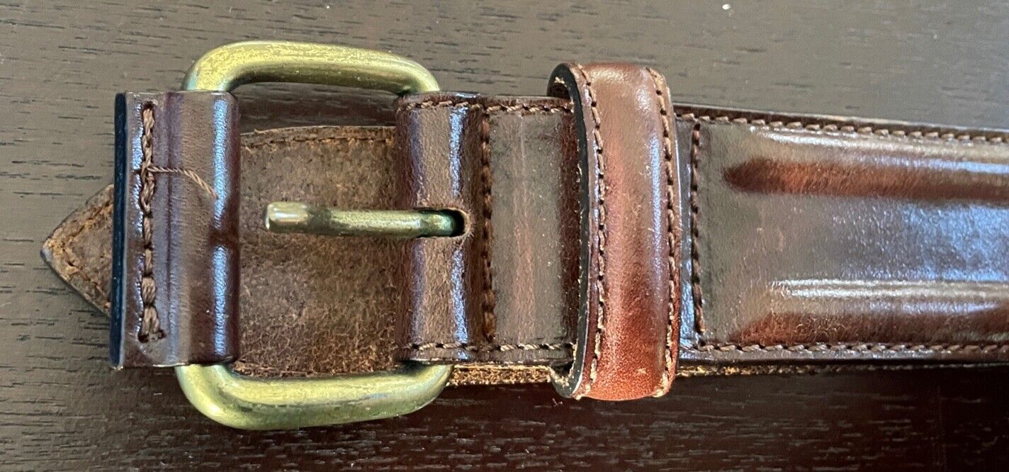 LEATHER Belt COUNTRY ROAD 4cm Brown Ladies Size S 10 L 86cm Brass Buckle 1 Pin