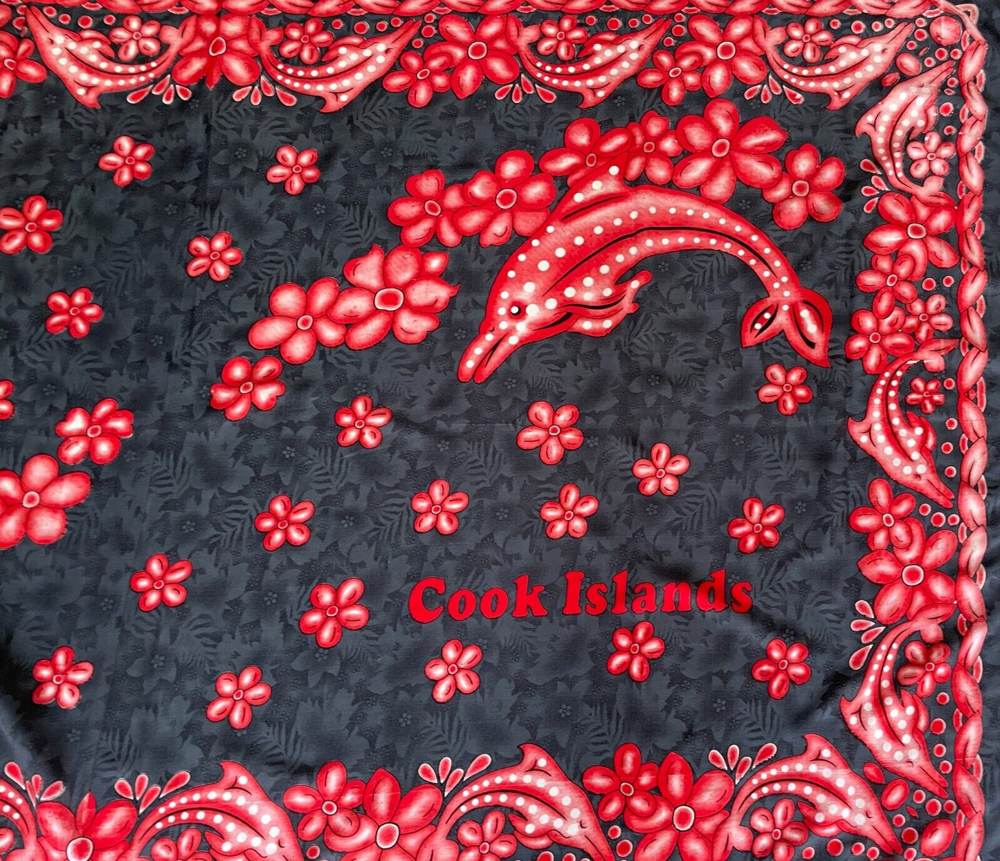 SARONG Cook Islands Grey Coral White Floral Dolphin To Fit Size 8 14 Beach Pool