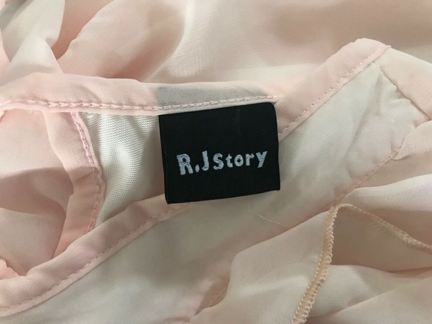 RJ STORY Dress Pale Pink 3/4 Sleeve Ruffle Neck Elastic Waist Ladies Size 10