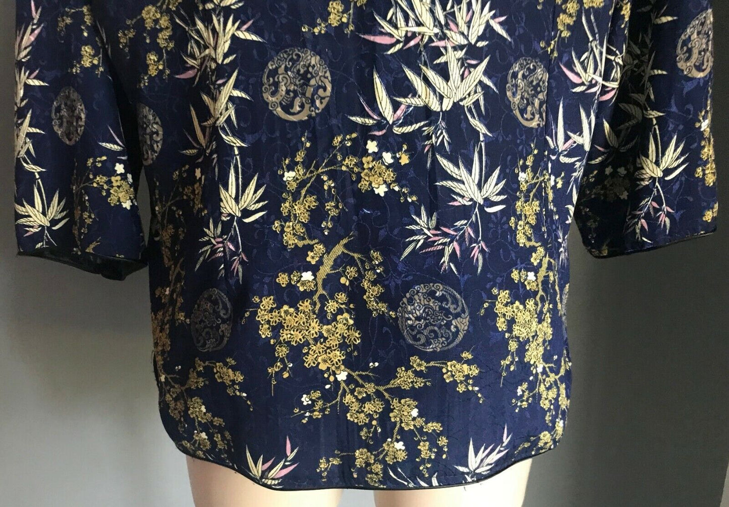 CHANGSHAN Jacket Navy Pink & Gold Oriental Print Lightweight Ladies Size 14 16