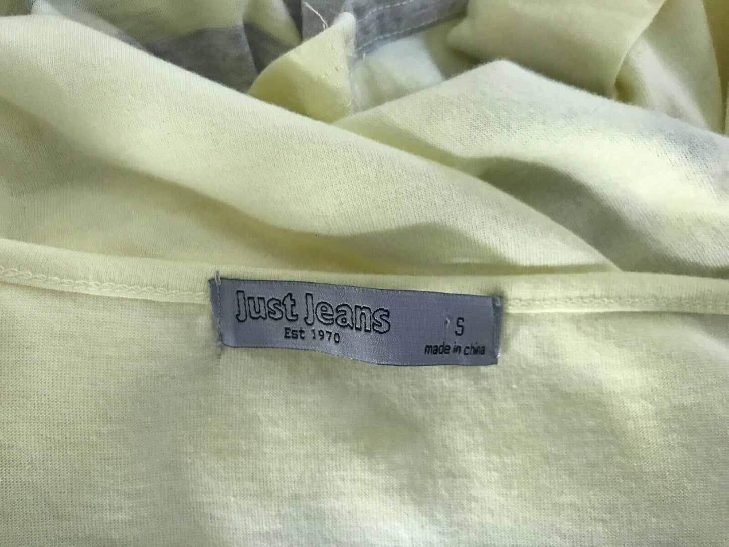 JUST JEANS Crop Top Pale Yellow & Grey Stripe Short Sleeve Size S 10