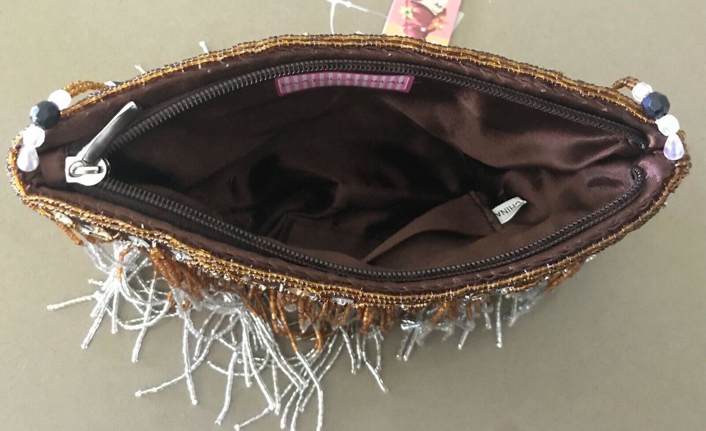 Evening Bag DIVA DOLLS Small Hanging Bead Strands & Sequin Trim Handbag NEW