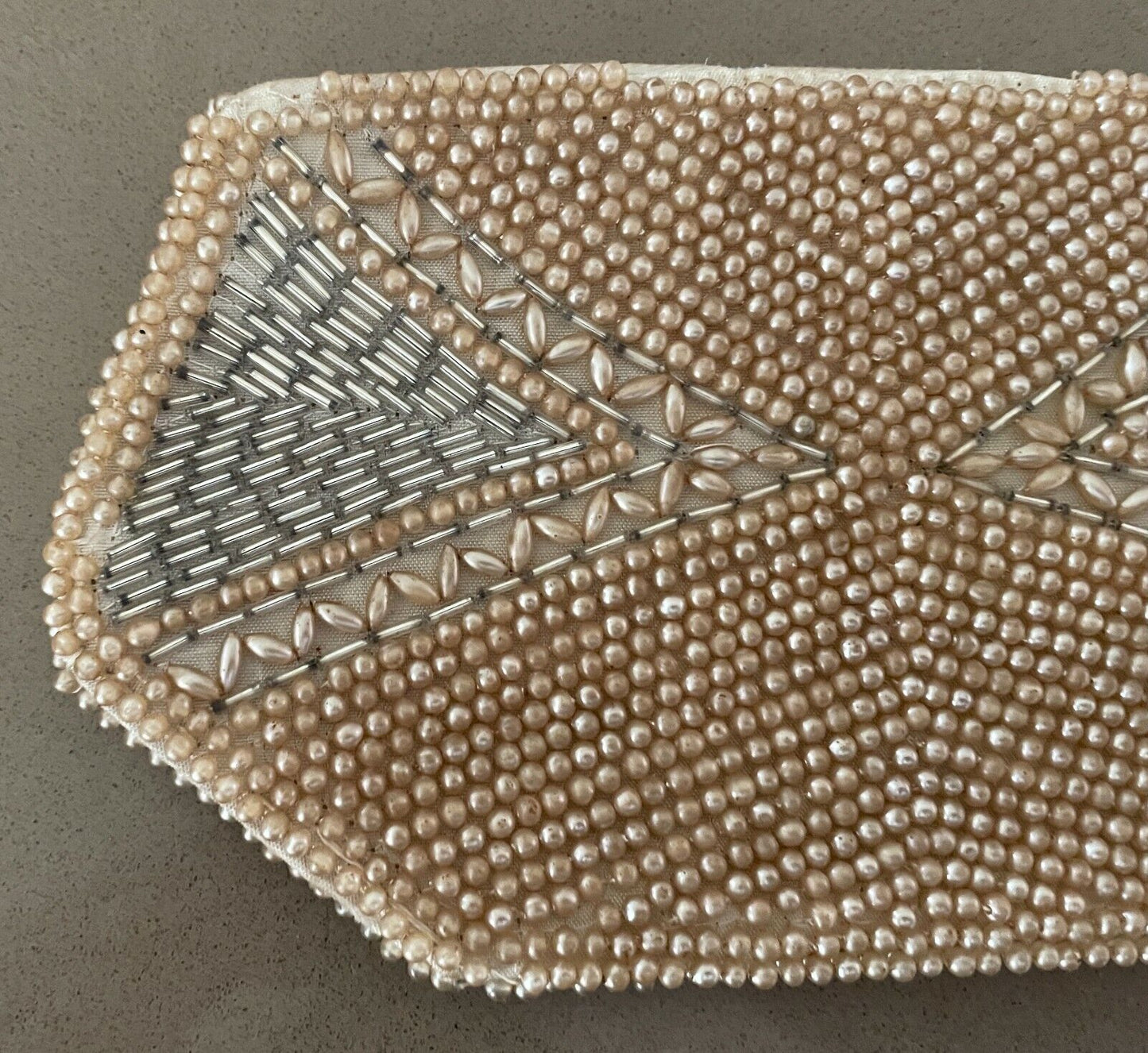 Evening Bag Purse Beaded Pale Gold & Silver Small Handbag Clutch Purse Vintage
