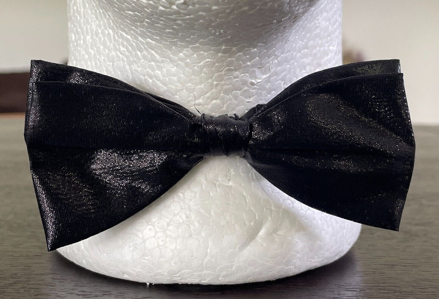 LIDO Bow Tie Pre-Tied Adjustable Black Shiny Mens Wedding Formal New Vintage