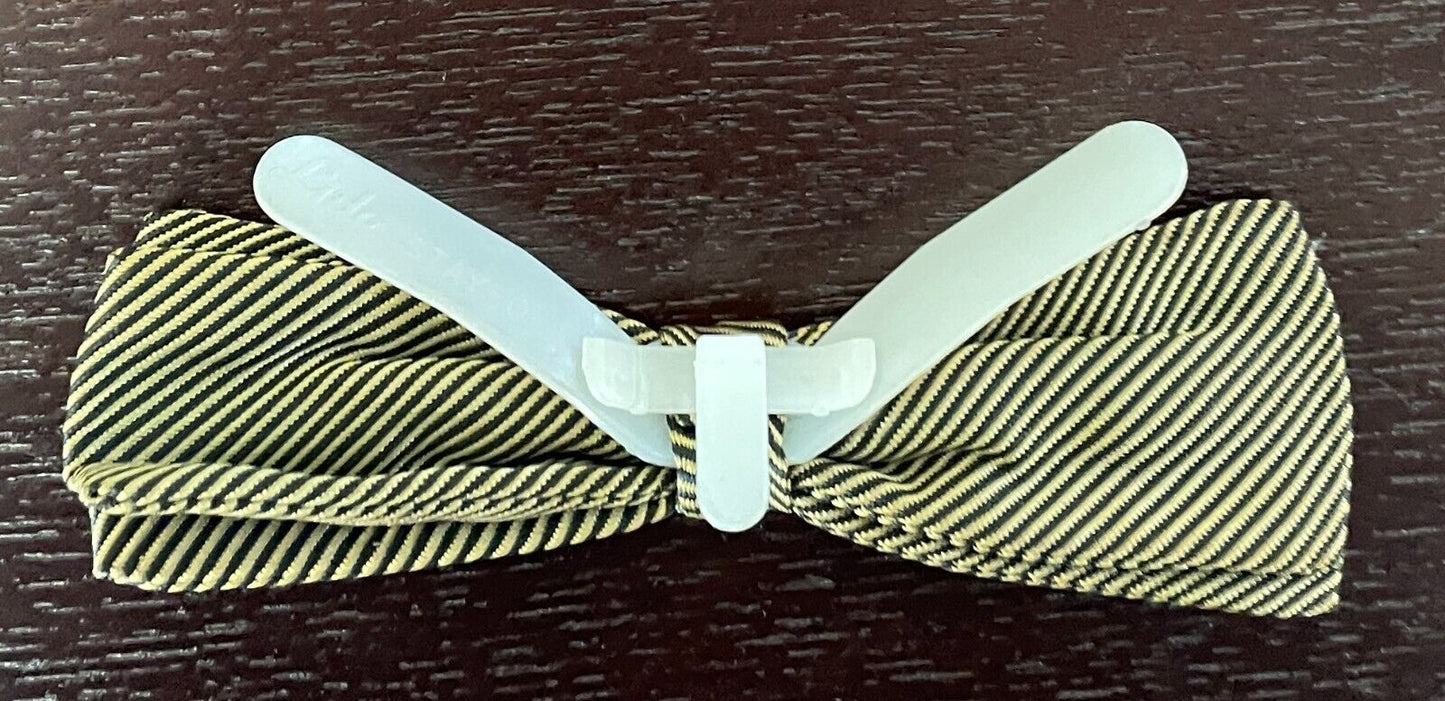 LIDO Bow Tie Pre-Tied Clip On Gold & Black Stripe Thin Mens Formal Wedding