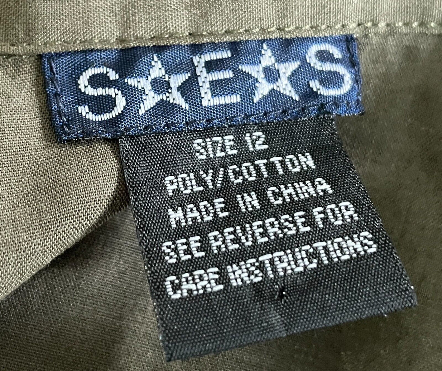 SES Top Shirt Button Front Khaki Green 3/4 Sleeve Blouse Size 12