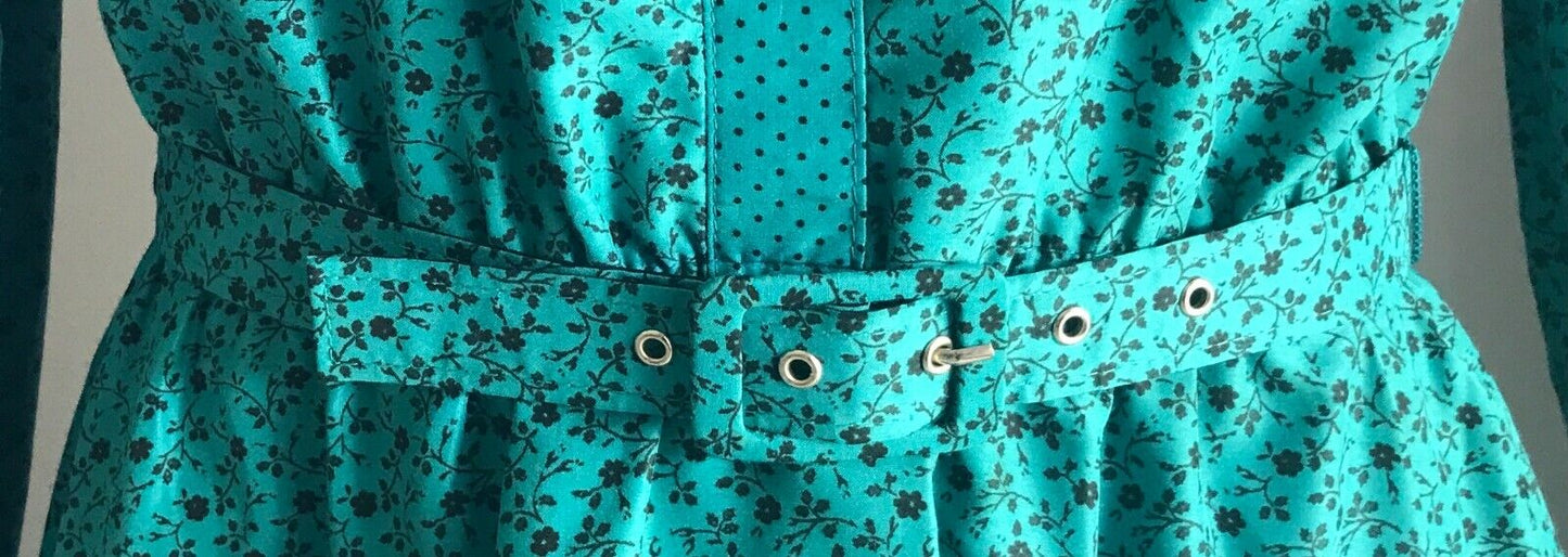 YOU AND I by MR GEORGE Dress Jade Black Floral Polka Elastic Waist Yoke Size 16
