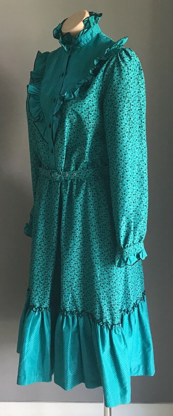 YOU AND I by MR GEORGE Dress Jade Black Floral Polka Elastic Waist Yoke Size 16