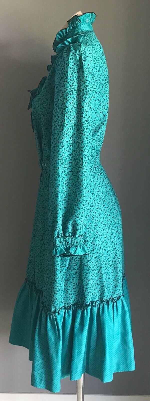 YOU AND I by MR GEORGE Dress Jade Black Floral Polka Elastic Waist Yoke Size 16