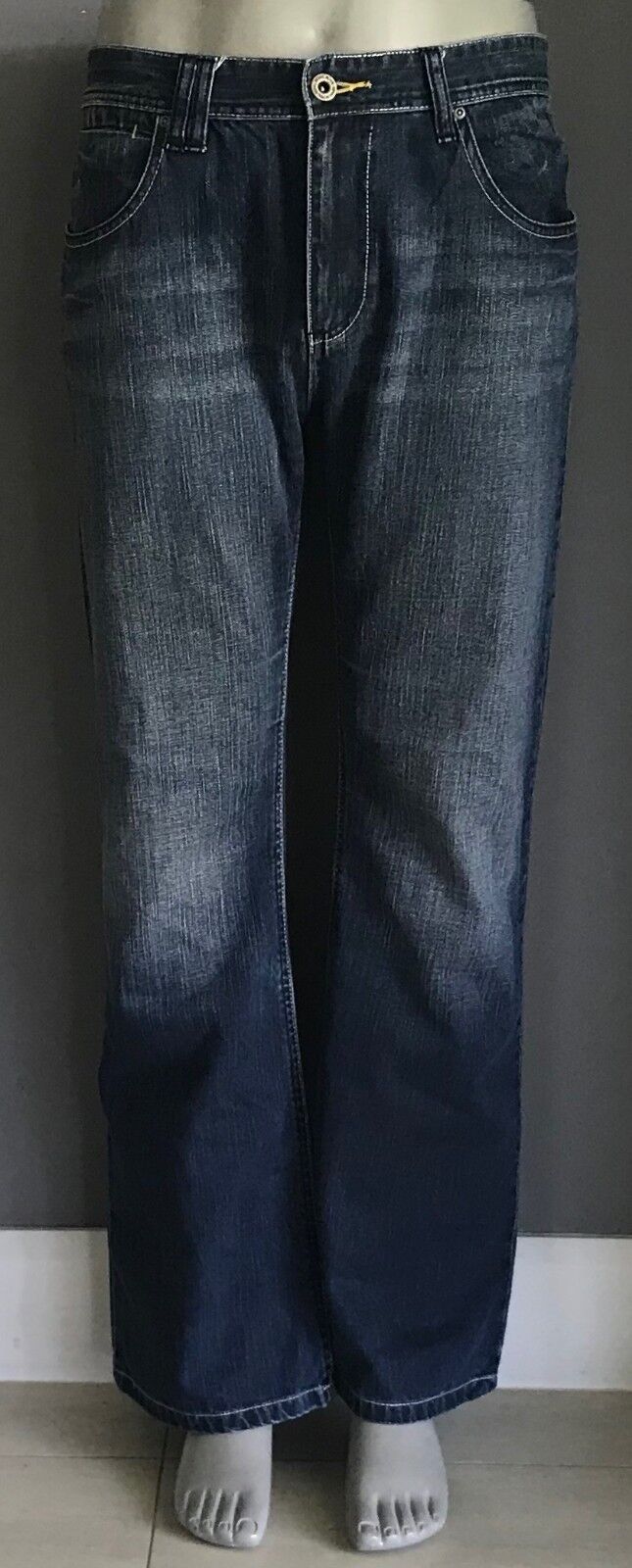 DENIAL Jeans Blue Denim Flare Leg Whiskers Ladies Size 36 Pants AU 14