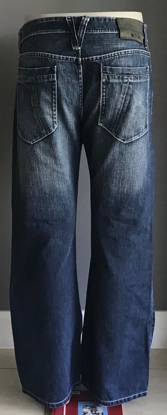 DENIAL Jeans Blue Denim Flare Leg Whiskers Ladies Size 36 Pants AU 14