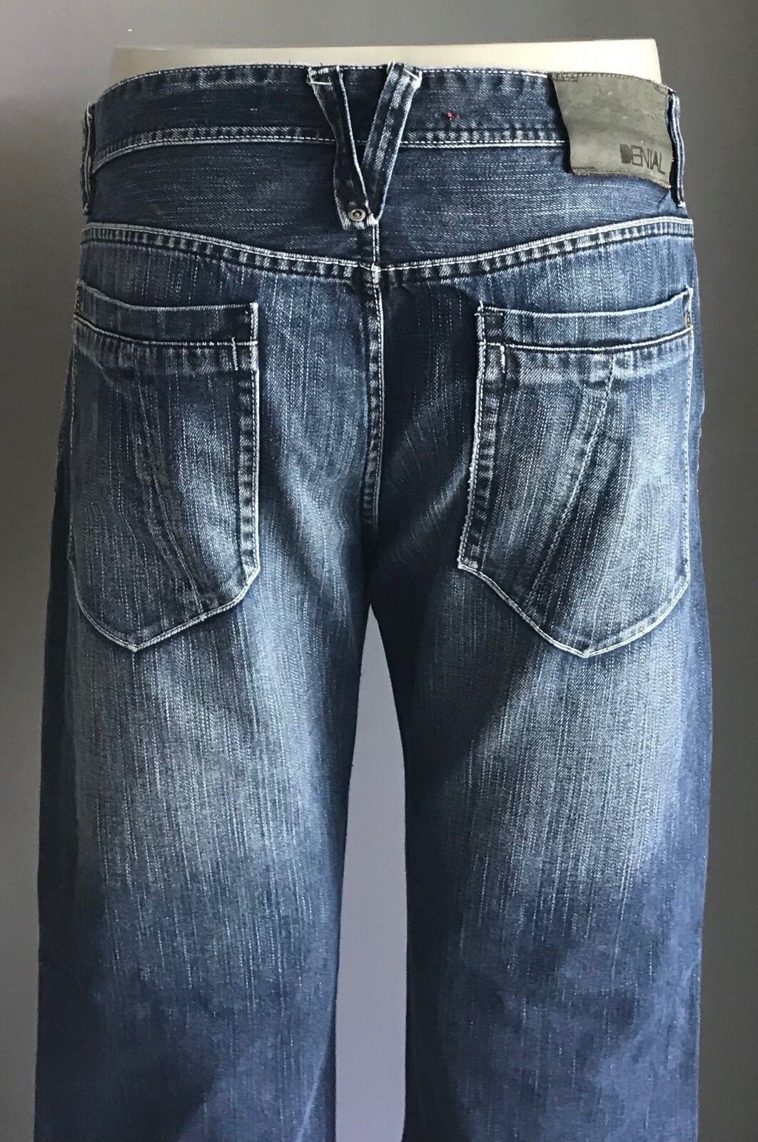 DENIAL Jeans Blue Denim Flare Leg Whiskers Ladies Size 36 Pants AU 14